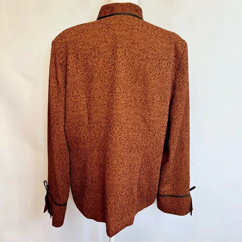 Drapers And Damons Rust Orange Floral Paisley Open Front Blazer Jacket Size 14 - Picture 8 of 12